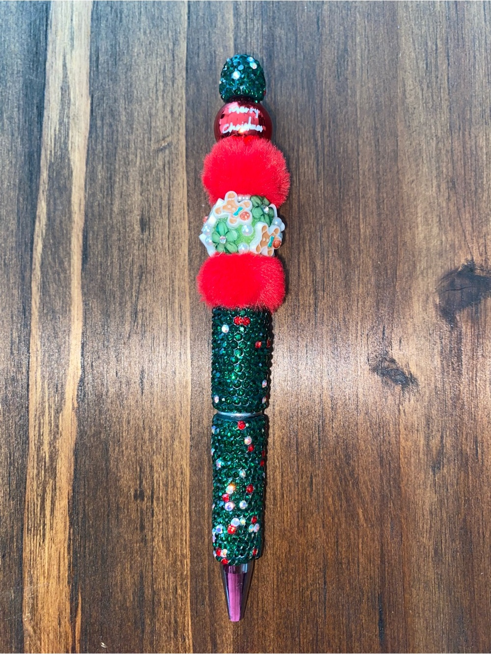 🎁 Christmas Bougie Green and Red Glitter Pom-Pom